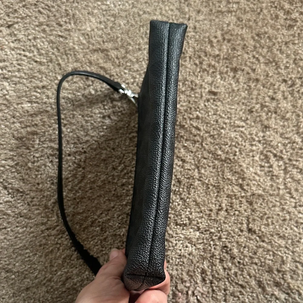 Michael Kors Black Pebbled Leather Wristlet Clutch with Silver Hardware